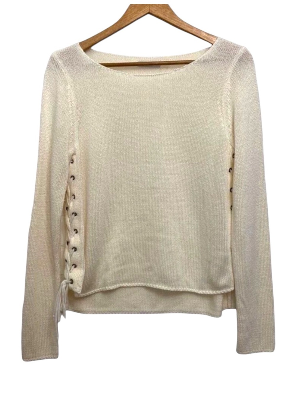 DEX off white knit sweater lace-up details small-medium cream sweater